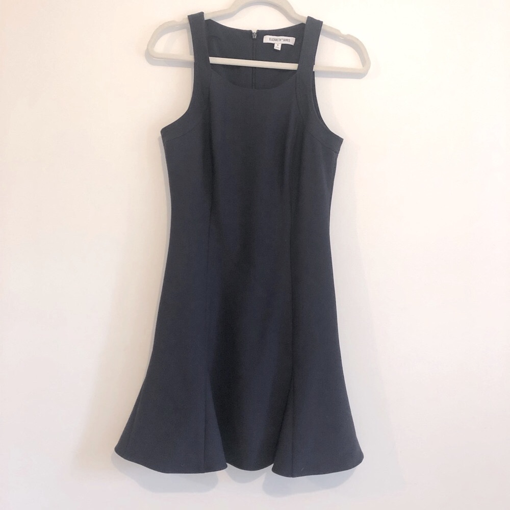 Elizabeth & James Navy Blue Fit & Flare Sleeveless Dress High Neck Party Event